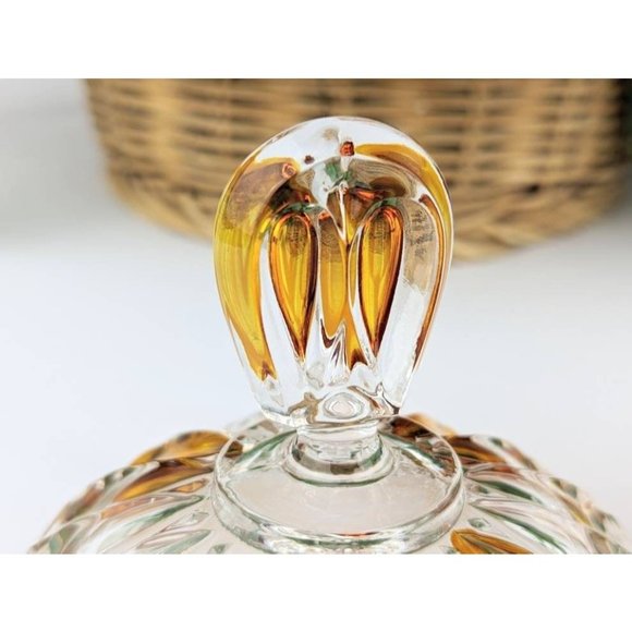 Vintage Amber Flashed Glass Trinket Dish with Lid Cut Glass Lidded Bowl - Picture 6 of 9